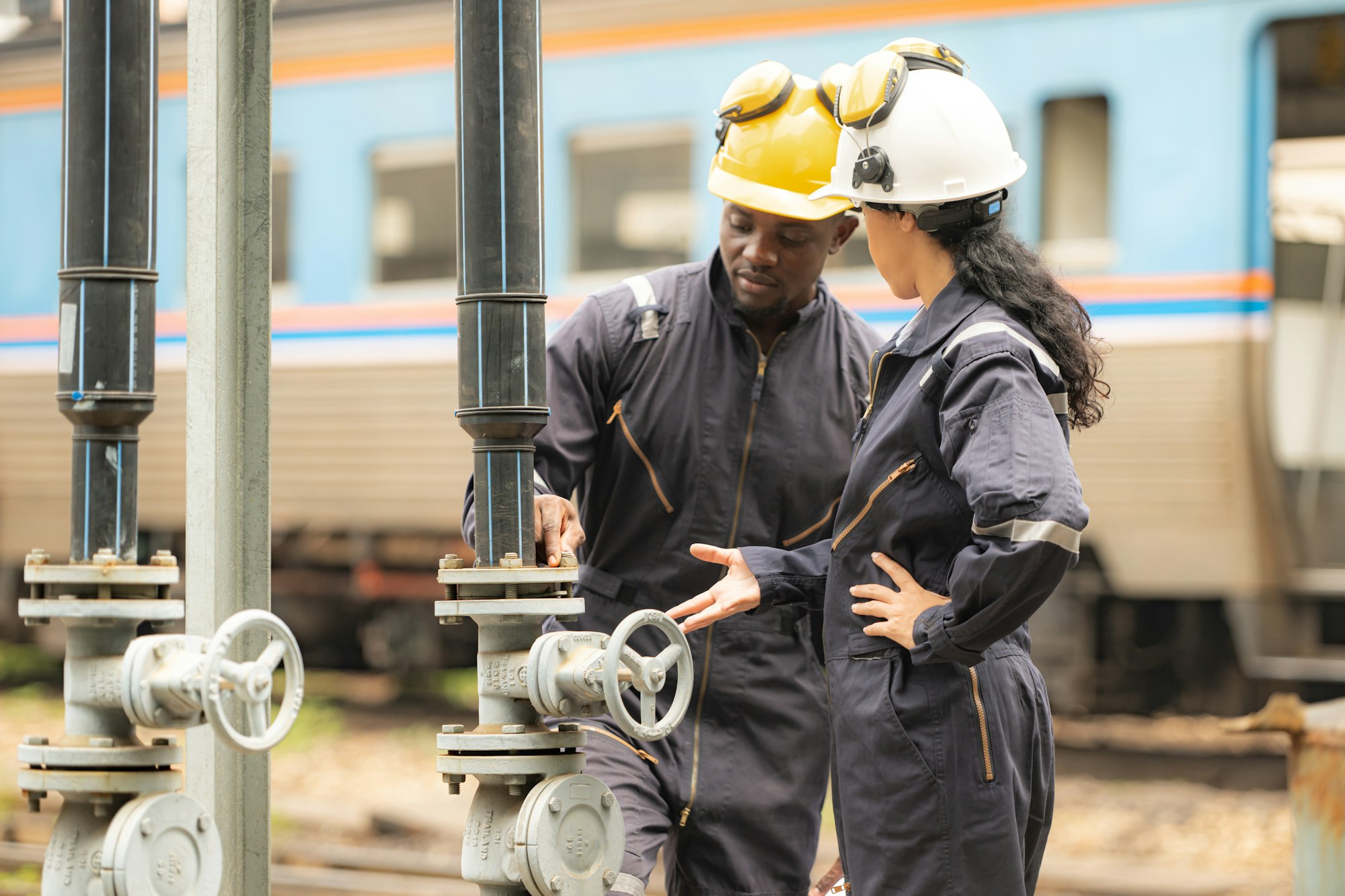 Railway technicians and engineers inspect is being done on the railway's oil and gas distribution